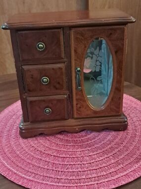 Wooden Jewelry Box with Mirror Inside - Brown